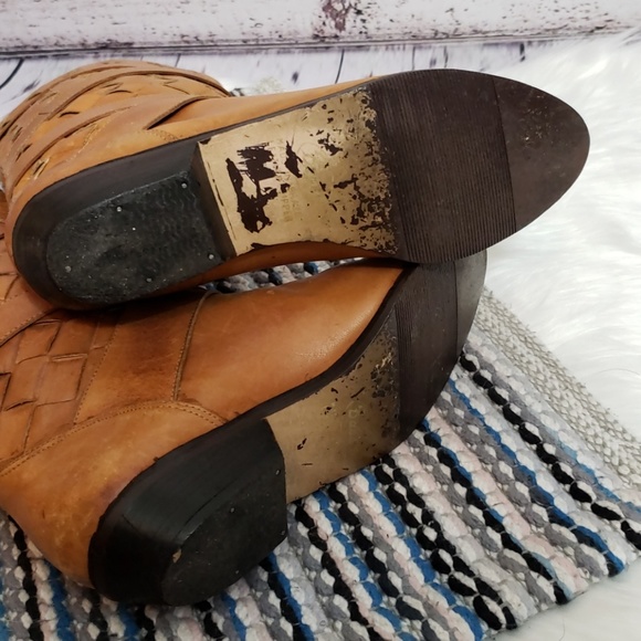 Vintage Bass Woven Riding Boots Size 6N Cognac - Picture 7 of 8